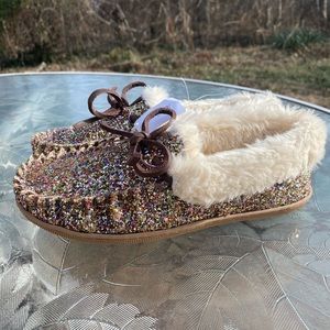 J. Crew NWT Sparkly Glitter Fleece-Lined Slippers 6